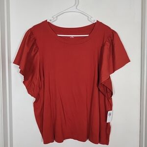 Old Navy Women’s XXL Tall Top Dark Orange Short Ruffle Flutter Sleeve Blouse NWT